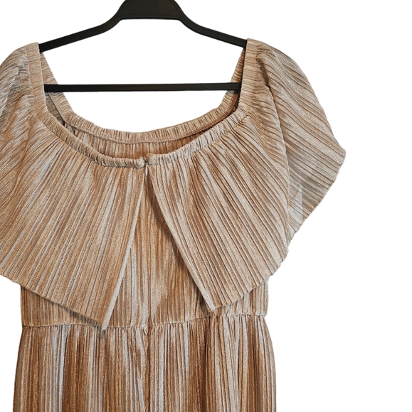 Dress the Population Gold Metallic Athena Pleated Off The Shoulder Maxi Dress - Picture 5 of 8